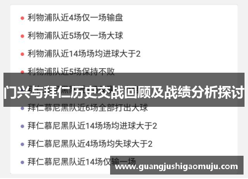 门兴与拜仁历史交战回顾及战绩分析探讨